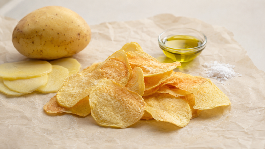 Patata Agria, aceite de oliva y sal para elaborar chips de patata