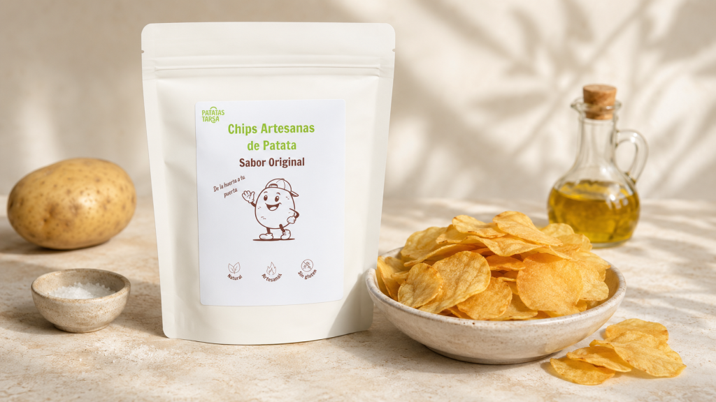 Detalle crujiente de chips de patata horneadas con aceite de oliva