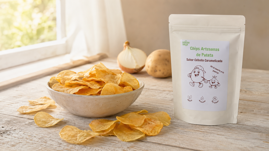 Detalle crujiente de chips de patata horneadas con aceite de oliva