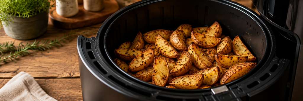 Patatas doradas cocinadas de tres formas: en freidora de aire, al horno y frita en aceite.
